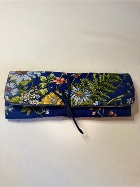 Floral Fold-Over Clutch make up bag in Navy Blue
